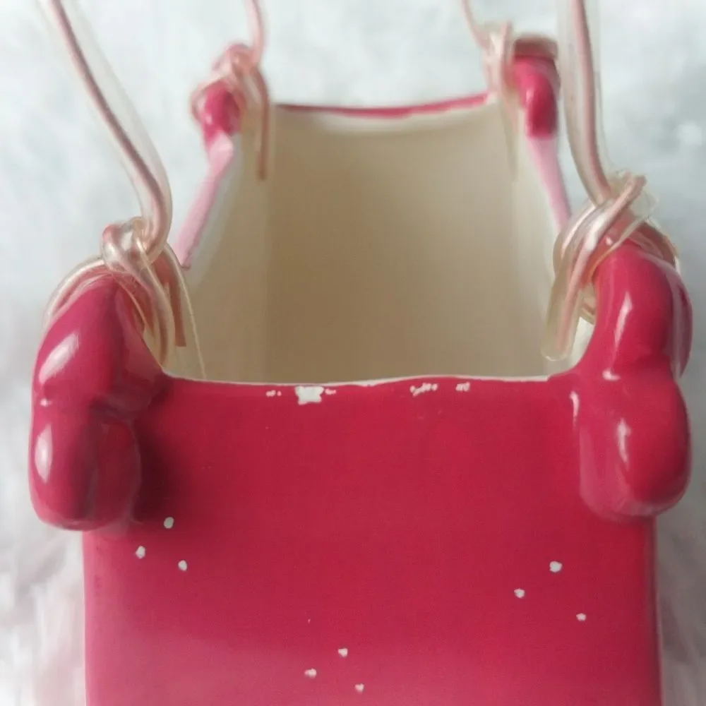 Pink Heart Ceramic Mini Purse Flower Planter Vase Table Centerpiece Decor